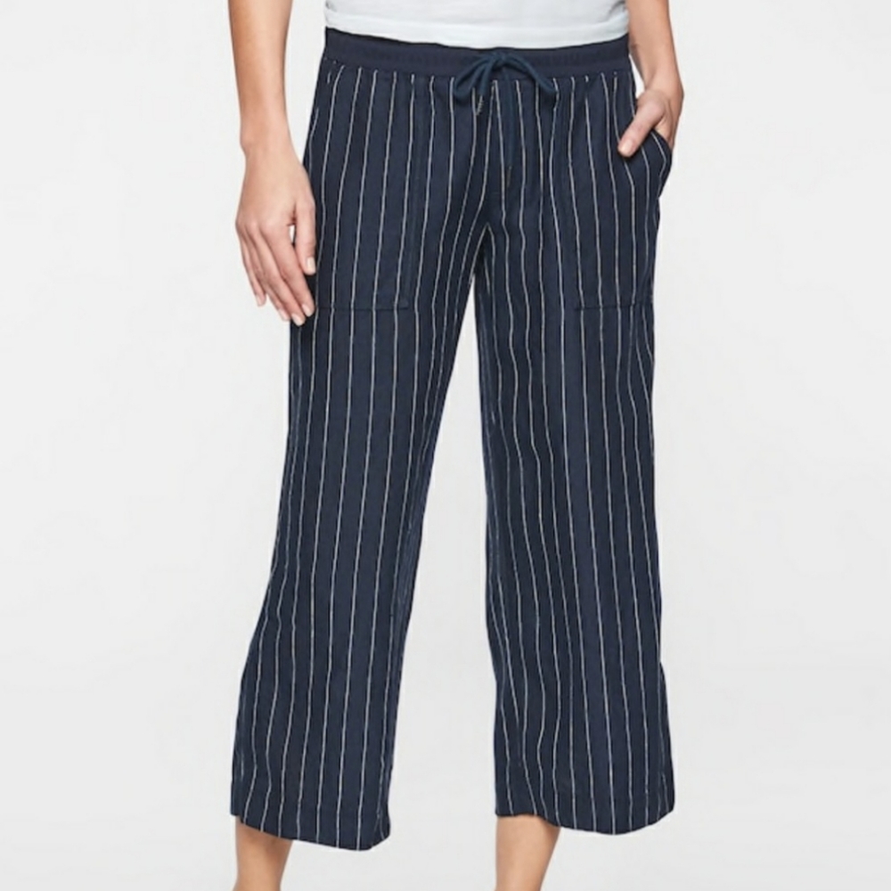 Athleta Navy Linen Bali Crop Pants Size 14